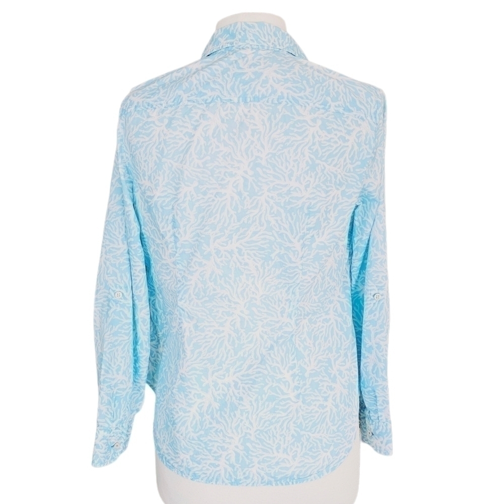 TALBOTS Coastal Coral Reef Button Down Shirt Blue White Size S - Picture 4 of 15